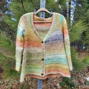 Rare Free People Pastel Rainbow Button-down Cardigan Sweater Small Like New!